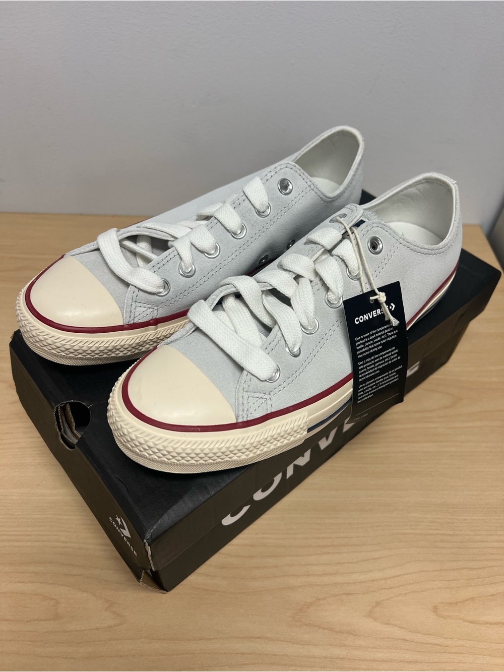 Converse Low Top Canvas Sneakers in Light Gray with Red Trim